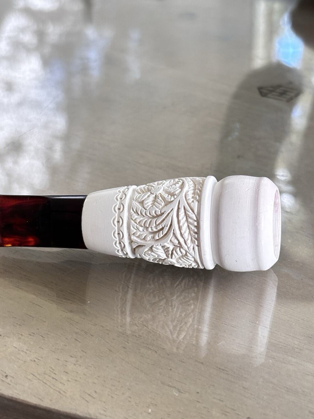 Vintage Carved Meerschaum Cigar Cheroot Holder Mouthpiece Red Amber Color